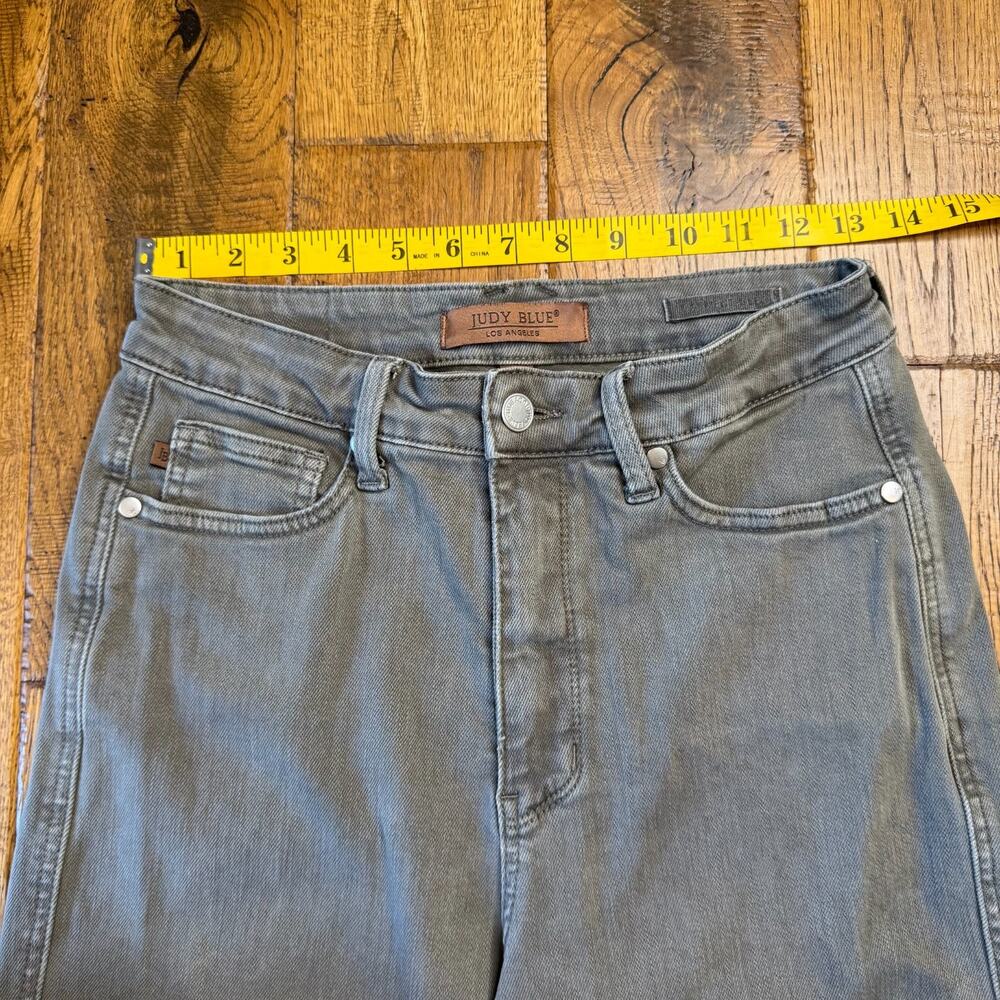 Judy Blue Women's Vintage High-Waisted Cropped Jeans 7/28 Wide Leg Olive Green - Picture 4 of 8